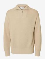 Selected - Slhdry Ls Knit Relaxed Half Zip - Megztinis su užtrauktuku - Kreminė spalva