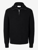 Selected - Slhland Ls Knit Half Zip - Megztinis su užtrauktuku - Juoda