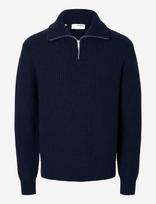 Selected - Slhland Ls Knit Half Zip - Megztinis su užtrauktuku - Tamsiai mėlyna