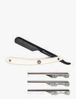 Parker - Ptawk - Adjustable Push With 3 Blade Option White Handle Barber/Straight Razor - Skrudintuvas - Sidabro