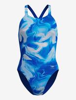 Speedo - Fl Printed Powerback - Sportinis maudymosi kostiumėlis - Mėlyna