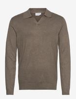 Lindbergh - Ecovero L/S V-Neck Polo - V formos iškirptės megztinis - Smėlio