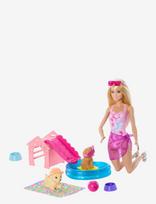Barbie - Puppy Pool Party Playset With Doll, Pool, Doghouse & Slide, 2 Pet Figures & 6 Accessories - Lėlė - Rožinė