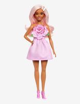 Barbie - Fashionistas Doll #238 In Strapless Rose Dress, Pink Hair With Barrette Accessory - Lėlė - Rožinė