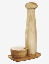 Aida - Raw Pepper Mill Set With Tray And Salt Jar - Druskos ir pipirų malūnėlis - Smėlio