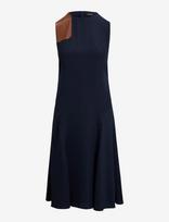 Lauren Ralph Lauren - Faux-Leather-Trim Georgette Dress - Iki kelių ir midi suknelės - Tamsiai mėlyna
