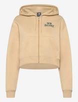 New Balance - Linear Heritage Fleece Full Zip - Sportinis džemperis su gobtuvu - Kreminė spalva