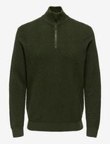 ONLY & SONS - Onsmace Reg Herringbone Half Zip Knit Ns - Megztinis su užtrauktuku - Chaki spalva