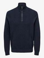 ONLY & SONS - Onsmace Reg Herringbone Half Zip Knit Ns - Megztinis su užtrauktuku - Tamsiai mėlyna