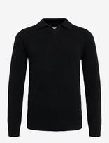 Lindbergh - Ribbed L/S V-Neck Poloribbed L/S V-Neck Polo - Polo marškinėliai ilgomis rankovėmis - Juoda