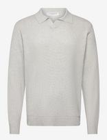 Lindbergh - Ribbed L/S V-Neck Poloribbed L/S V-Neck Polo - Polo marškinėliai ilgomis rankovėmis - Balta