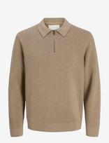 Jack & Jones - Jjmilano Stitch Knit Zip Polo Sn - Megztinis su užtrauktuku - Smėlio