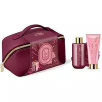 Grace Cole „Velvet Plum & Soft Suede“ rinkinys ir kosmetinė  – Kūno priežiūros dovanų rinkinys kosmetinėje (3 vnt.)