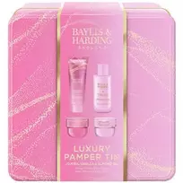 „Baylis & Harding“ jojobos, vanilės ir migdolų aliejaus dovanų rinkinys – dovanų rinkinys metalinėje dėžutėje (4 vnt.)
