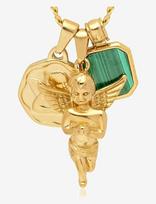 Nialaya - Men's Gold Talisman Necklace With Angel And Malachite Pendant - Grandinėlė - Aukso