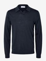 Selected - Slhtray Ls Knit Merino Open Polo - Polo marškinėliai ilgomis rankovėmis - Tamsiai mėlyna