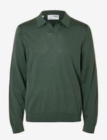 Selected - Slhtray Ls Knit Merino Open Polo - Polo marškinėliai ilgomis rankovėmis - Žalia