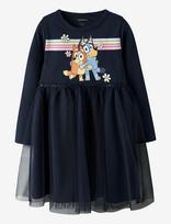 Name It - Nmfjean Bluey Ls Tulle Dress Sky - Proginė suknelė - Tamsiai mėlyna