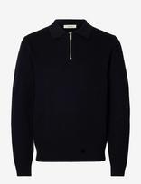 Selected - Slhdane Ls Knit Struc Half Zip Polo Noos - Megztinis su užtrauktuku - Juoda
