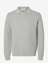 Selected - Slhdane Ls Knit Struc Half Zip Polo Noos - Megztinis su užtrauktuku - Pilka