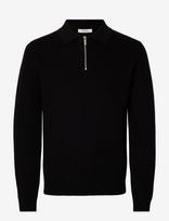 Selected - Slhdane Ls Knit Struc Half Zip Polo Noos - Megztinis su užtrauktuku - Juoda