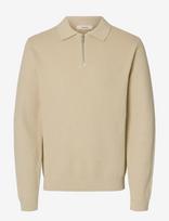 Selected - Slhdane Ls Knit Struc Half Zip Polo Noos - Megztinis su užtrauktuku - Smėlio