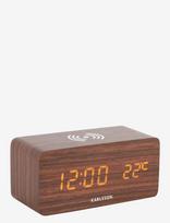 KARLSSON - Alarm Clock Block W. Phone Charger Led Dark Wood Veneer, White Led - Žadintuvas - Ruda