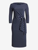 Lauren Women - Striped Tie-Front Cotton-Blend Dress - Iki kelių ir midi suknelės - Tamsiai mėlyna