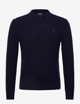 Polo Ralph Lauren - Textured Wool-Cotton Polo-Collar Sweater - Polo marškinėliai ilgomis rankovėmis - Tamsiai mėlyna