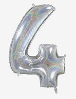 IPK - Number Foil 4 Hologram Silver 70 Cm - Vaikų gimtadieniui - Sidabro