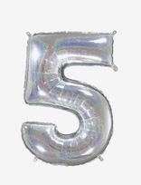 IPK - Number Foil 5 Hologram Silver 70 Cm - Vaikų gimtadieniui - Sidabro