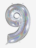 IPK - Number Foil 9 Hologram Silver 70 Cm - Vaikų gimtadieniui - Sidabro