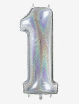 IPK - Number Foil 1 Hologram Silver 70 Cm - Vaikų gimtadieniui - Sidabro