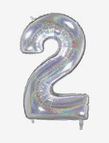 IPK - Number Foil 2 Hologram Silver 70 Cm - Vaikų gimtadieniui - Sidabro