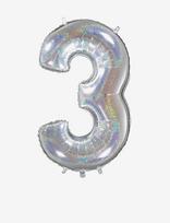 IPK - Number Foil 3 Hologram Silver 70 Cm - Vaikų gimtadieniui - Sidabro