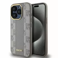DKNY DKHMP15XPCPVSLE iPhone 15 Pro Max 6,7 inch Hardcase Leather Checkered Mono Pattern MagSafe Beige