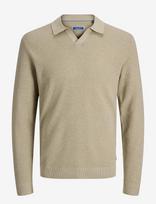Jack & Jones - Jprbluriley Knit Split Neck Ls Sn - Polo marškinėliai ilgomis rankovėmis - Smėlio