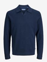 Jack & Jones - Jprbluriley Knit Split Neck Ls Sn - Polo marškinėliai ilgomis rankovėmis - Tamsiai mėlyna