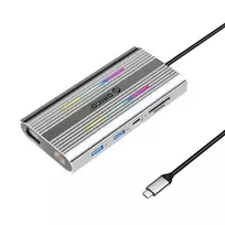 ORICO XDR 12-in-1 USB-C Docking Station su RGB, 2x HDMI 4K 60Hz, VGA, RJ45 Gigabit, SD/microSD kortelių skaitytuvu, 100W PD, pilka