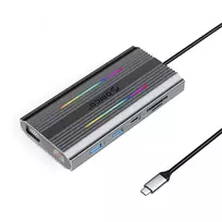 ORICO XCR 12-in-1 USB-C Docking Station su RGB, 3x USB-A, USB-C PD 100W, HDMI 4K, VGA, RJ45 Gigabit, SD/microSD kortelių skaitytuvu - Pilka