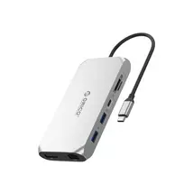 ORICO XCR 12-in-1 USB-C Docking Station, 2x USB-A 3.1, 1x USB-A 2.0, 1x USB-C PD 100W, 1x USB-C 3.1, 2x HDMI 2.0 4K 60Hz, 1x DisplayPort 1.4 4K 60Hz, SD/microSD 3.0, RJ45 Gigabit Ethernet, 3.5mm Audio CTIA, sidabrinė