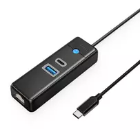 ORICO PW3UR25-C3 3-Port USB-C Hub with 2.5G Ethernet, 0.5m Cable, Black
