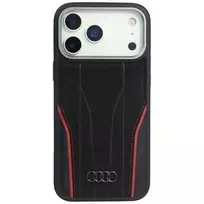 Audi R8 Genuine Leather MagSafe Case for iPhone 15 Pro Max Black/Red