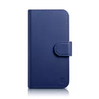iCarer Wallet Case 2in1, skirta iPhone 14 Plus – autentiškos odos dėklas su RFID blokavimu, kortelių kišenėmis ir stoveliu – mėlyna