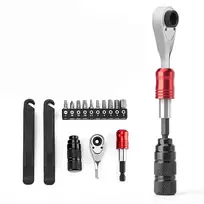 ROCKBROS Dviračio remonto rinkinys - 16-in-1 daugiafunkcis įrankis, mini pompa, padangų montavimo mentelės, lopai, juoda