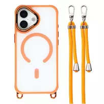HURTEL Crossbody dėklas, skirtas iPhone 17, su reguliuojamu dirželiu ir kameros rėmelio kojelė, MagSafe suderinamas, oranžinis