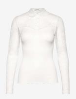 Rosemunde - Rwbeatha Silk Ls Lace Polo T-Shirt - Marškinėliai ilgomis rankovėmis - Kreminė spalva