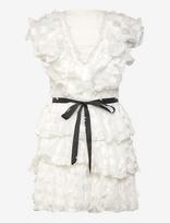 Bubbleroom - V-Neck Frill Floral Dress - Trumpa suknelė - Balta