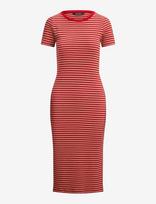 Lauren Ralph Lauren - Striped Cotton-Blend Ribbed Tee Dress - Iki kelių ir midi suknelės - Raudona