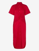 Lauren Ralph Lauren - Twist-Front Cotton-Blend Shirtdress - Iki kelių ir midi suknelės - Raudona